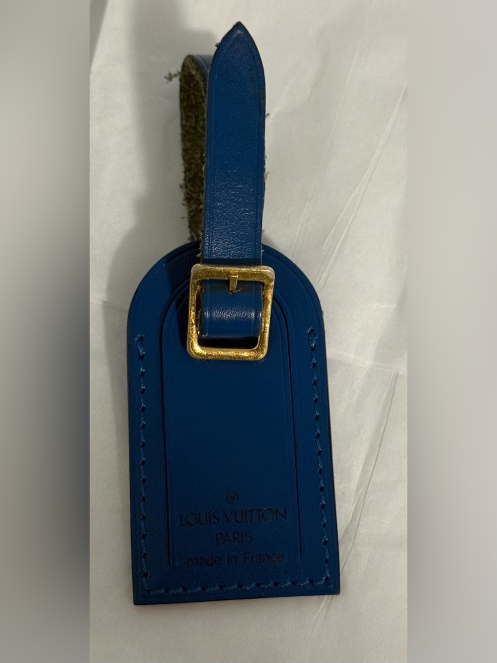 Louis Vuitton Blue Leather Mini Luggage Tag with Gold Tone Buckle! 💙